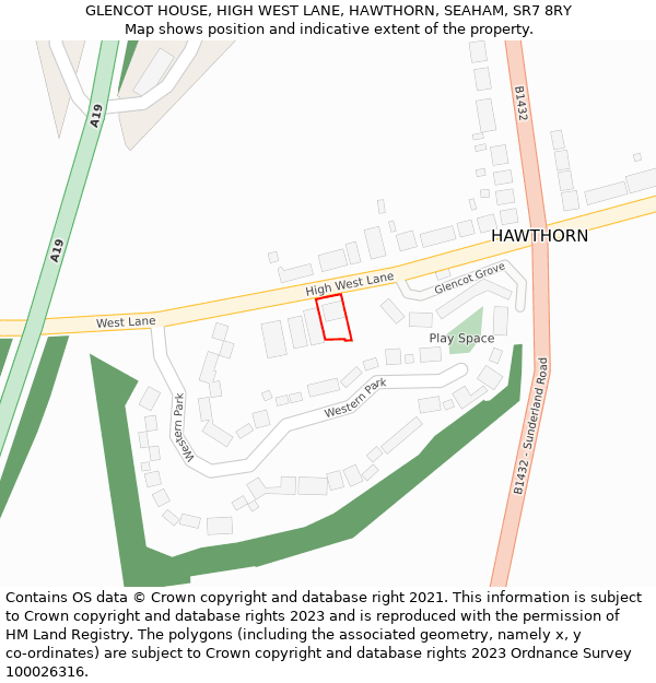 GLENCOT HOUSE, HIGH WEST LANE, HAWTHORN, SEAHAM, SR7 8RY: Location map and indicative extent of plot