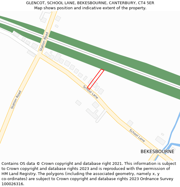 GLENCOT, SCHOOL LANE, BEKESBOURNE, CANTERBURY, CT4 5ER: Location map and indicative extent of plot