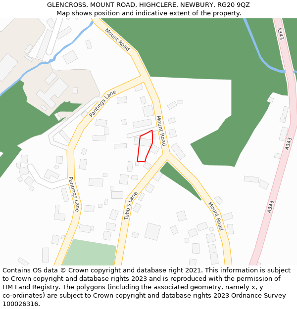 GLENCROSS, MOUNT ROAD, HIGHCLERE, NEWBURY, RG20 9QZ: Location map and indicative extent of plot