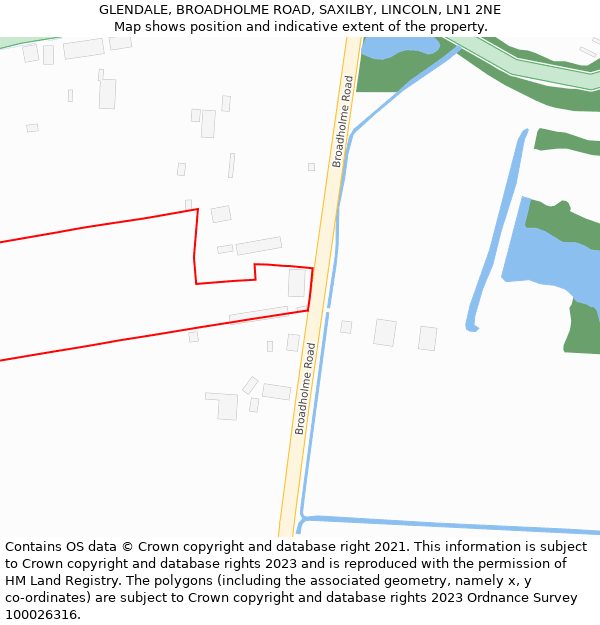 GLENDALE, BROADHOLME ROAD, SAXILBY, LINCOLN, LN1 2NE: Location map and indicative extent of plot