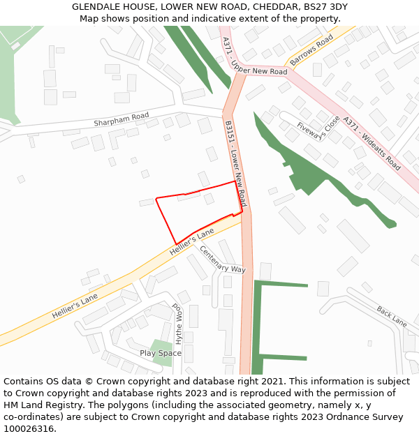 GLENDALE HOUSE, LOWER NEW ROAD, CHEDDAR, BS27 3DY: Location map and indicative extent of plot