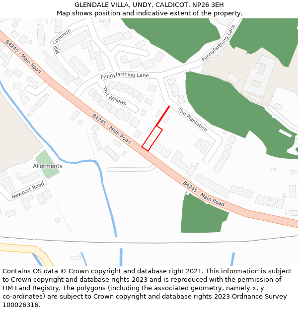GLENDALE VILLA, UNDY, CALDICOT, NP26 3EH: Location map and indicative extent of plot