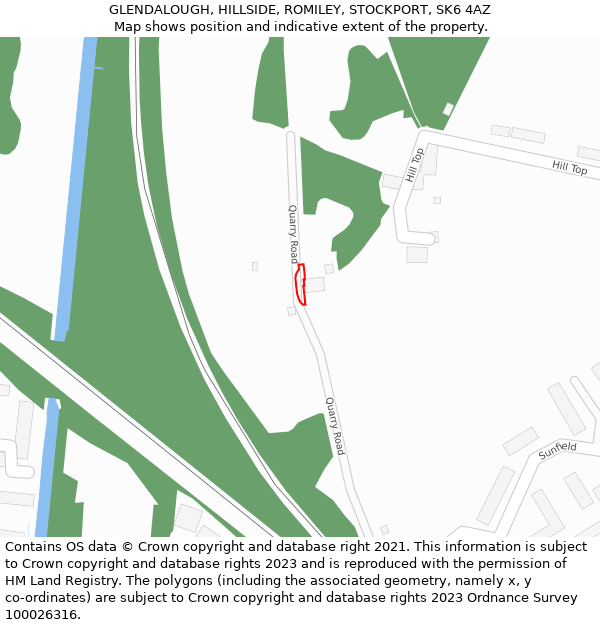 GLENDALOUGH, HILLSIDE, ROMILEY, STOCKPORT, SK6 4AZ: Location map and indicative extent of plot