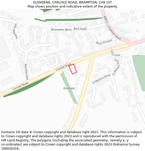 GLENDENE, CARLISLE ROAD, BRAMPTON, CA8 1ST: Location map and indicative extent of plot