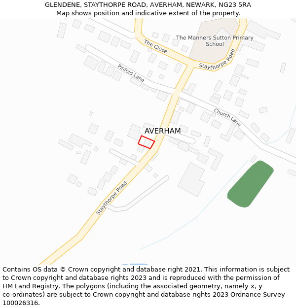 GLENDENE, STAYTHORPE ROAD, AVERHAM, NEWARK, NG23 5RA: Location map and indicative extent of plot