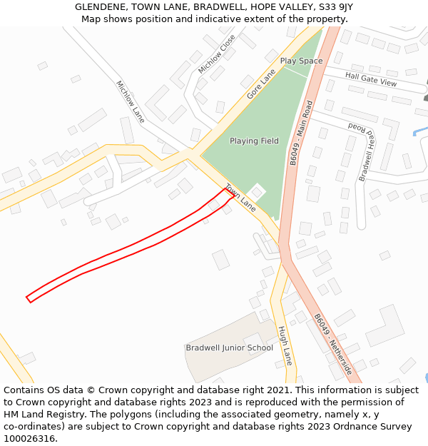 GLENDENE, TOWN LANE, BRADWELL, HOPE VALLEY, S33 9JY: Location map and indicative extent of plot