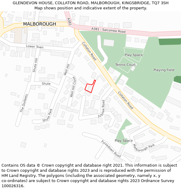 GLENDEVON HOUSE, COLLATON ROAD, MALBOROUGH, KINGSBRIDGE, TQ7 3SH: Location map and indicative extent of plot