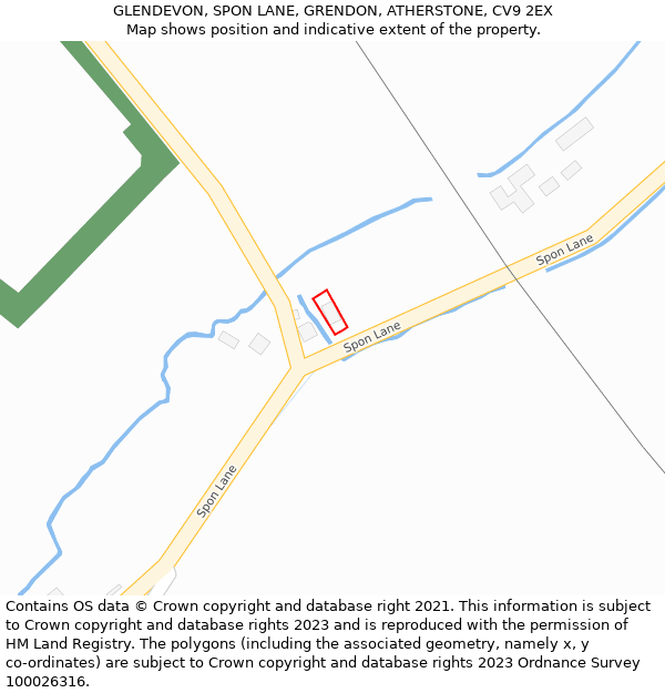 GLENDEVON, SPON LANE, GRENDON, ATHERSTONE, CV9 2EX: Location map and indicative extent of plot