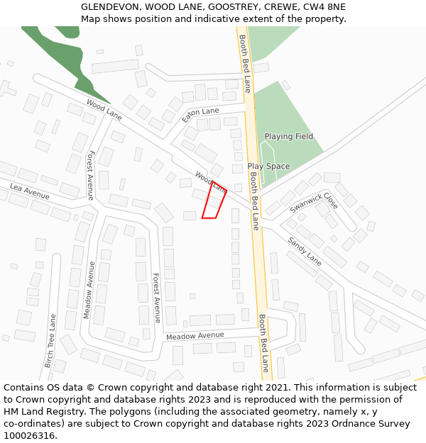 GLENDEVON, WOOD LANE, GOOSTREY, CREWE, CW4 8NE: Location map and indicative extent of plot