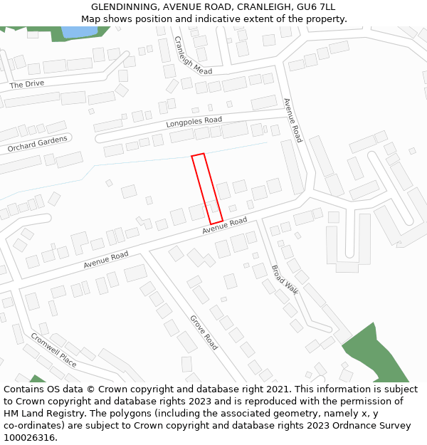 GLENDINNING, AVENUE ROAD, CRANLEIGH, GU6 7LL: Location map and indicative extent of plot