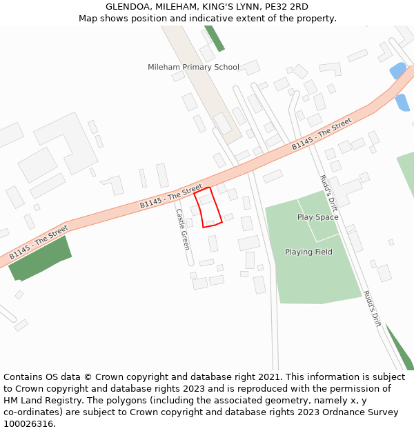 GLENDOA, MILEHAM, KING'S LYNN, PE32 2RD: Location map and indicative extent of plot