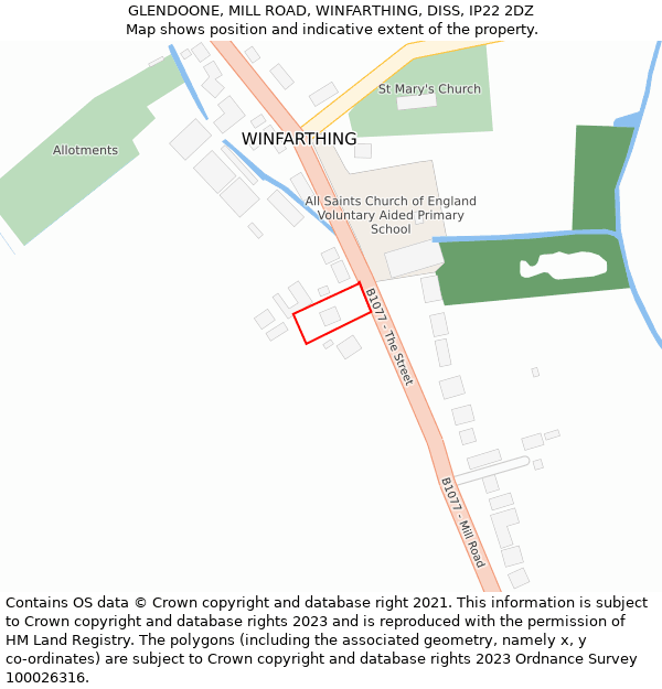 GLENDOONE, MILL ROAD, WINFARTHING, DISS, IP22 2DZ: Location map and indicative extent of plot