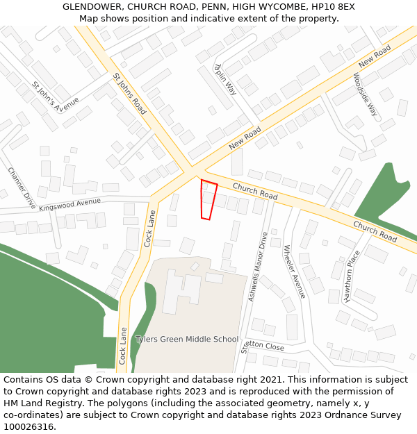 GLENDOWER, CHURCH ROAD, PENN, HIGH WYCOMBE, HP10 8EX: Location map and indicative extent of plot