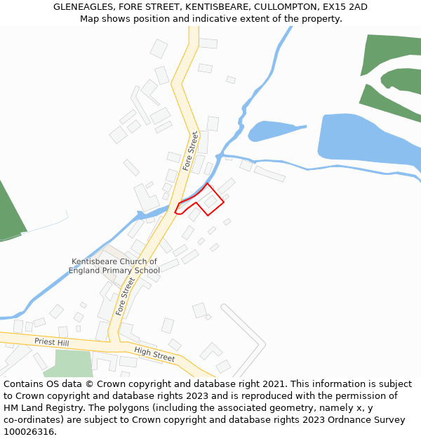 GLENEAGLES, FORE STREET, KENTISBEARE, CULLOMPTON, EX15 2AD: Location map and indicative extent of plot