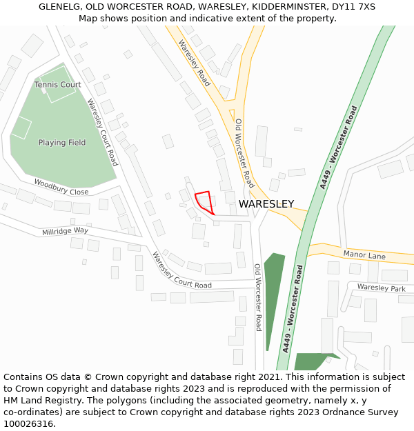 GLENELG, OLD WORCESTER ROAD, WARESLEY, KIDDERMINSTER, DY11 7XS: Location map and indicative extent of plot