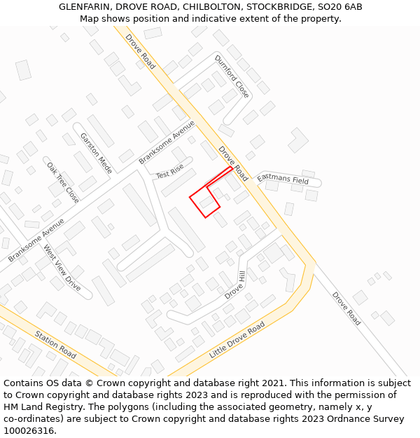 GLENFARIN, DROVE ROAD, CHILBOLTON, STOCKBRIDGE, SO20 6AB: Location map and indicative extent of plot