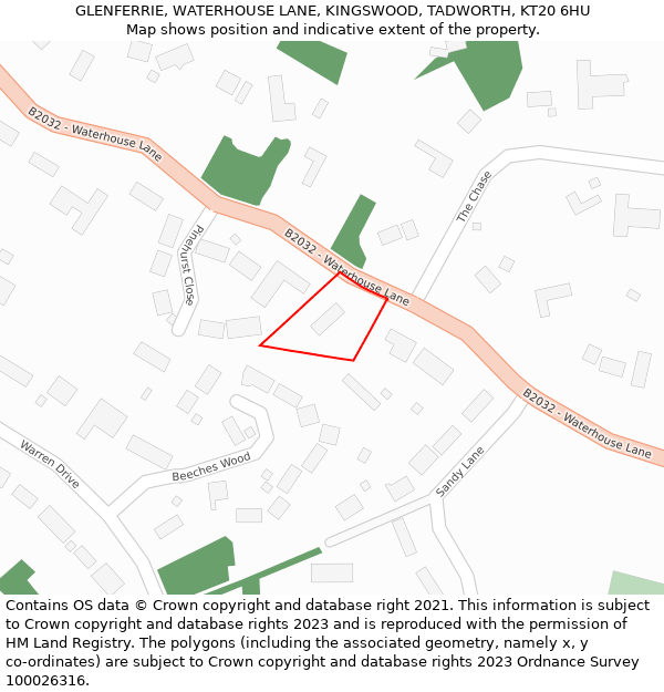 GLENFERRIE, WATERHOUSE LANE, KINGSWOOD, TADWORTH, KT20 6HU: Location map and indicative extent of plot