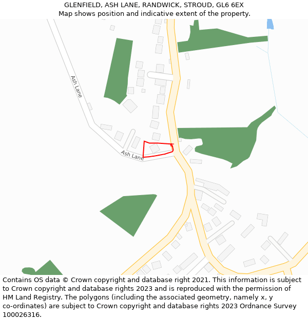 GLENFIELD, ASH LANE, RANDWICK, STROUD, GL6 6EX: Location map and indicative extent of plot