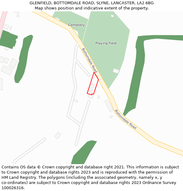 GLENFIELD, BOTTOMDALE ROAD, SLYNE, LANCASTER, LA2 6BG: Location map and indicative extent of plot