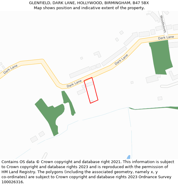 GLENFIELD, DARK LANE, HOLLYWOOD, BIRMINGHAM, B47 5BX: Location map and indicative extent of plot