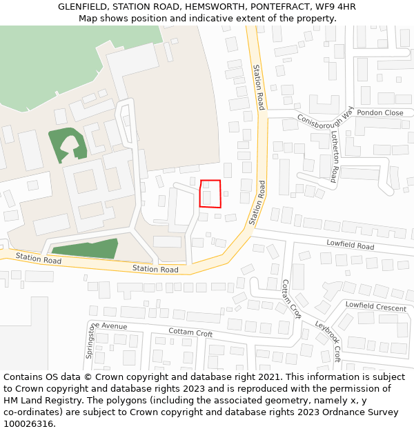 GLENFIELD, STATION ROAD, HEMSWORTH, PONTEFRACT, WF9 4HR: Location map and indicative extent of plot
