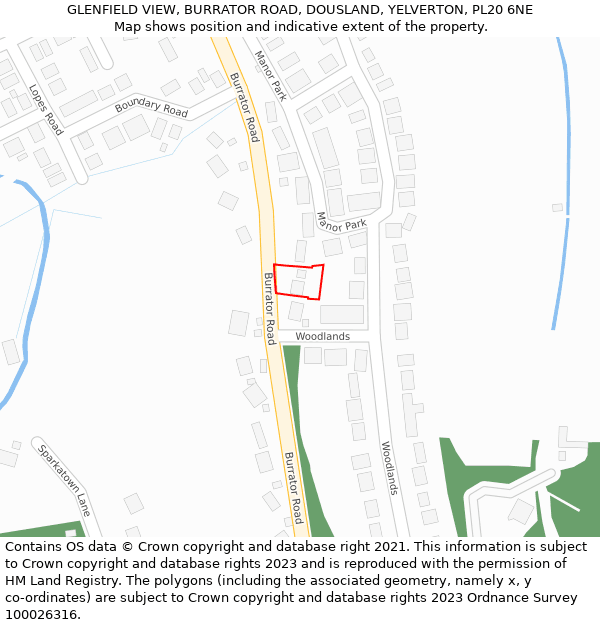 GLENFIELD VIEW, BURRATOR ROAD, DOUSLAND, YELVERTON, PL20 6NE: Location map and indicative extent of plot