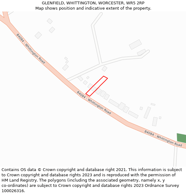 GLENFIELD, WHITTINGTON, WORCESTER, WR5 2RP: Location map and indicative extent of plot