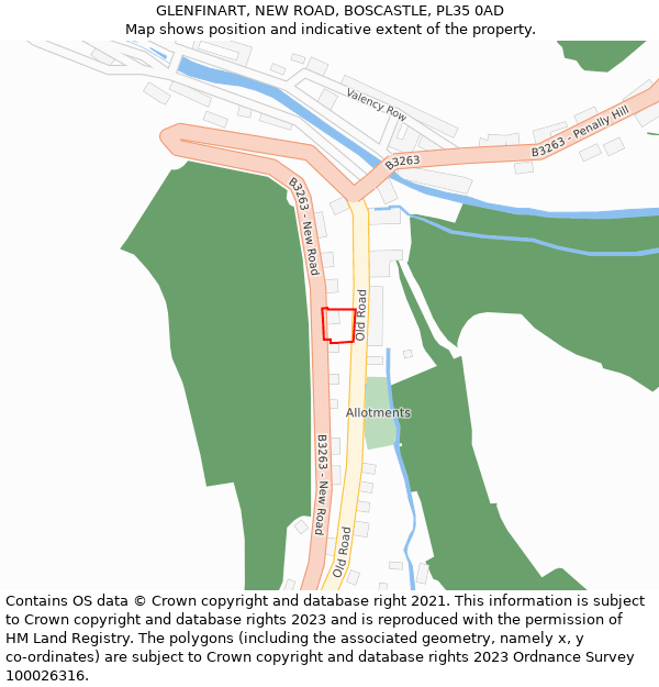 GLENFINART, NEW ROAD, BOSCASTLE, PL35 0AD: Location map and indicative extent of plot