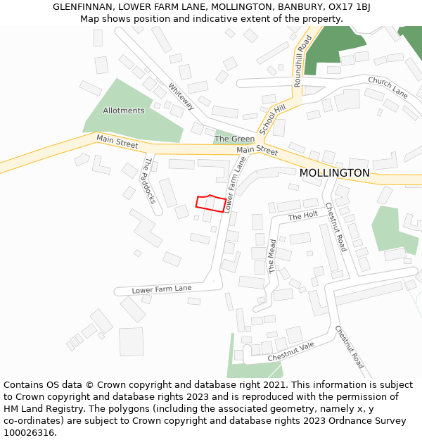 GLENFINNAN, LOWER FARM LANE, MOLLINGTON, BANBURY, OX17 1BJ: Location map and indicative extent of plot