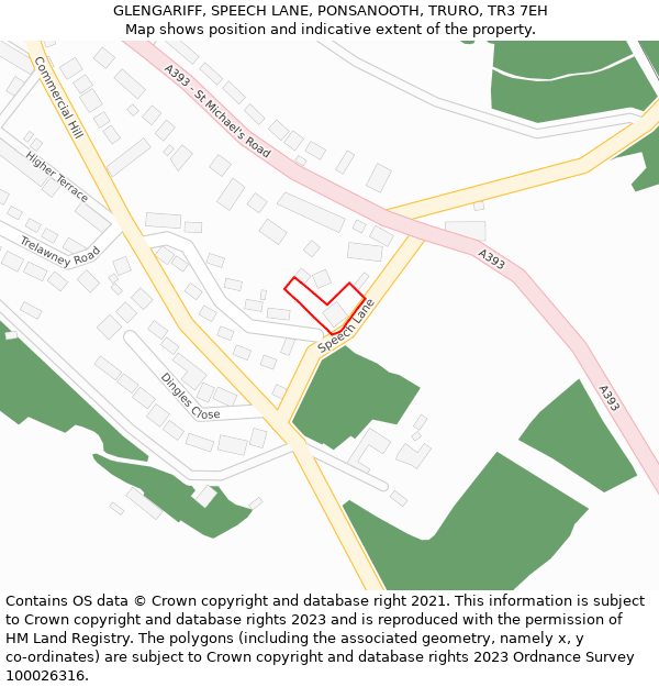 GLENGARIFF, SPEECH LANE, PONSANOOTH, TRURO, TR3 7EH: Location map and indicative extent of plot