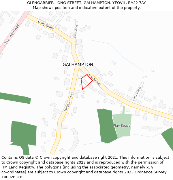 GLENGARRIFF, LONG STREET, GALHAMPTON, YEOVIL, BA22 7AY: Location map and indicative extent of plot