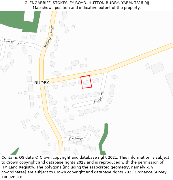 GLENGARRIFF, STOKESLEY ROAD, HUTTON RUDBY, YARM, TS15 0JJ: Location map and indicative extent of plot