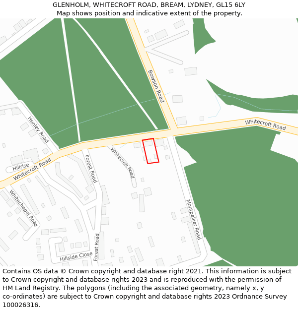 GLENHOLM, WHITECROFT ROAD, BREAM, LYDNEY, GL15 6LY: Location map and indicative extent of plot