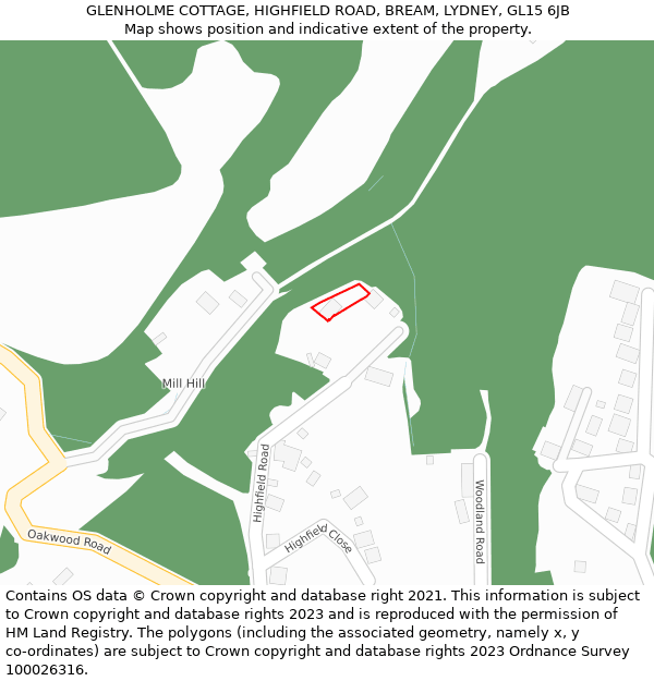 GLENHOLME COTTAGE, HIGHFIELD ROAD, BREAM, LYDNEY, GL15 6JB: Location map and indicative extent of plot