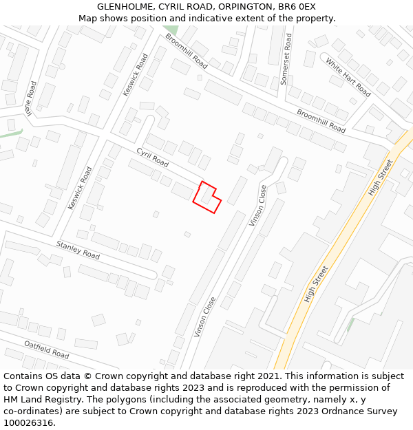 GLENHOLME, CYRIL ROAD, ORPINGTON, BR6 0EX: Location map and indicative extent of plot