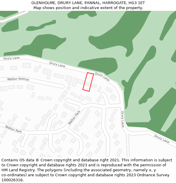 GLENHOLME, DRURY LANE, PANNAL, HARROGATE, HG3 1ET: Location map and indicative extent of plot