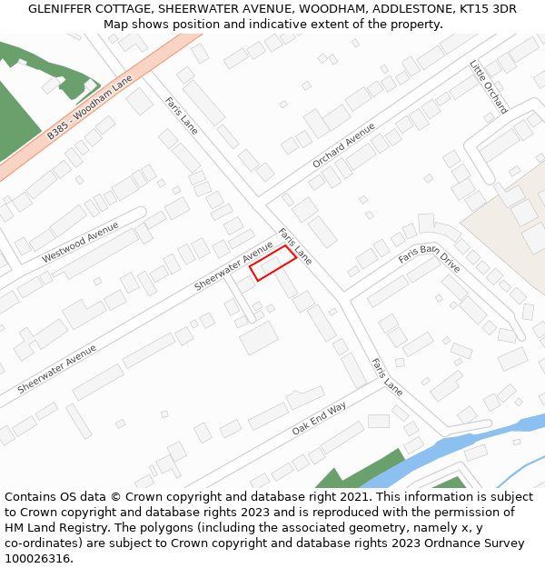 GLENIFFER COTTAGE, SHEERWATER AVENUE, WOODHAM, ADDLESTONE, KT15 3DR: Location map and indicative extent of plot