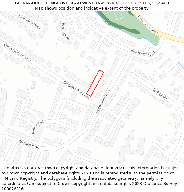 GLENMAQUILL, ELMGROVE ROAD WEST, HARDWICKE, GLOUCESTER, GL2 4PU: Location map and indicative extent of plot