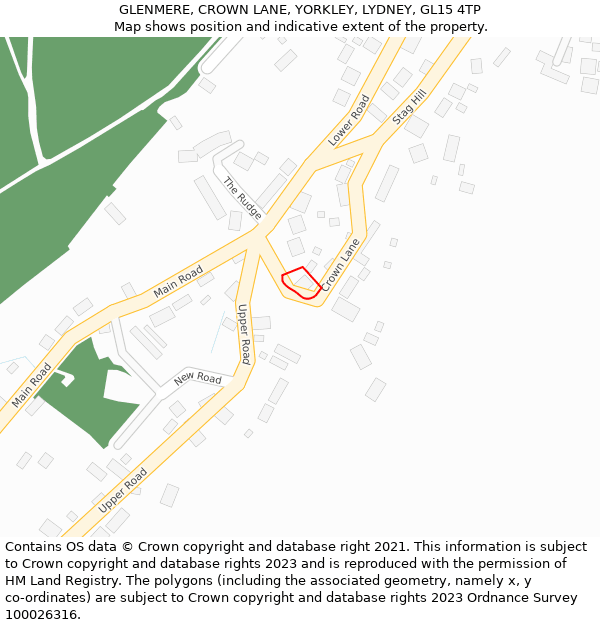 GLENMERE, CROWN LANE, YORKLEY, LYDNEY, GL15 4TP: Location map and indicative extent of plot