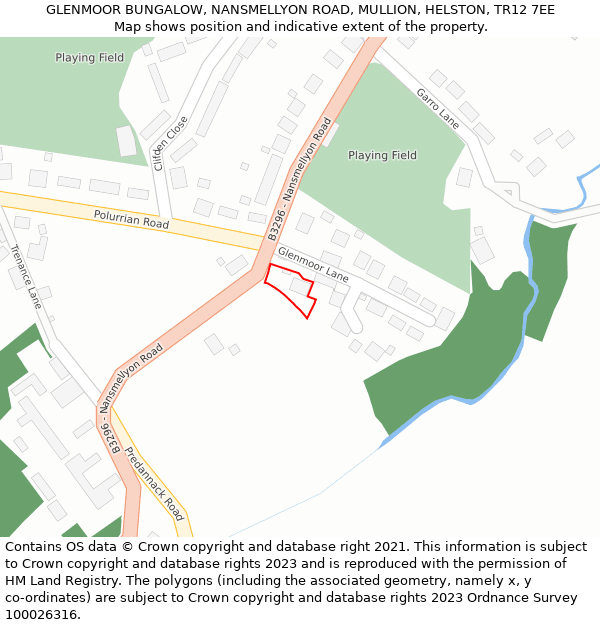 GLENMOOR BUNGALOW, NANSMELLYON ROAD, MULLION, HELSTON, TR12 7EE: Location map and indicative extent of plot