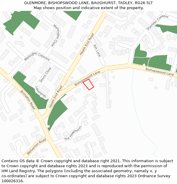 GLENMORE, BISHOPSWOOD LANE, BAUGHURST, TADLEY, RG26 5LT: Location map and indicative extent of plot