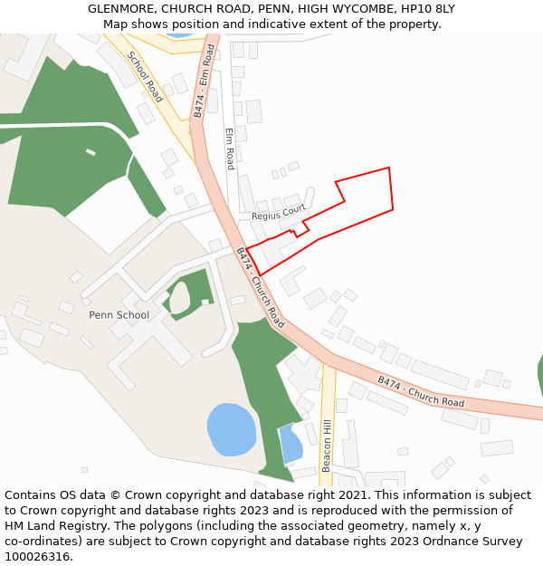 GLENMORE, CHURCH ROAD, PENN, HIGH WYCOMBE, HP10 8LY: Location map and indicative extent of plot