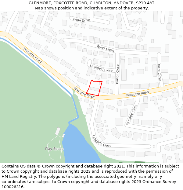 GLENMORE, FOXCOTTE ROAD, CHARLTON, ANDOVER, SP10 4AT: Location map and indicative extent of plot