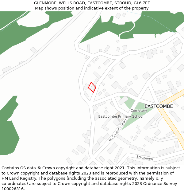 GLENMORE, WELLS ROAD, EASTCOMBE, STROUD, GL6 7EE: Location map and indicative extent of plot