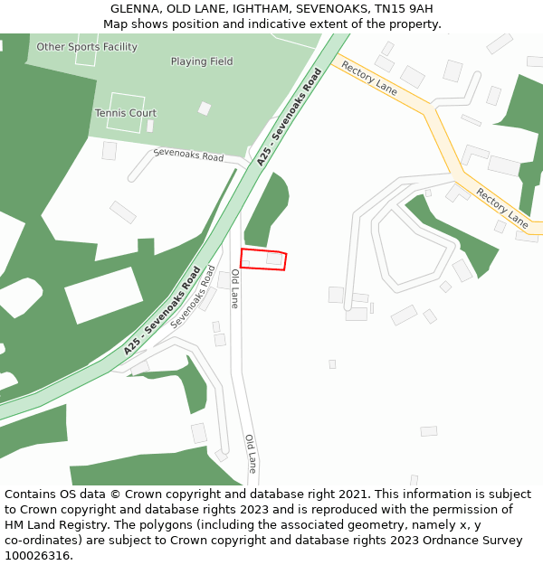 GLENNA, OLD LANE, IGHTHAM, SEVENOAKS, TN15 9AH: Location map and indicative extent of plot