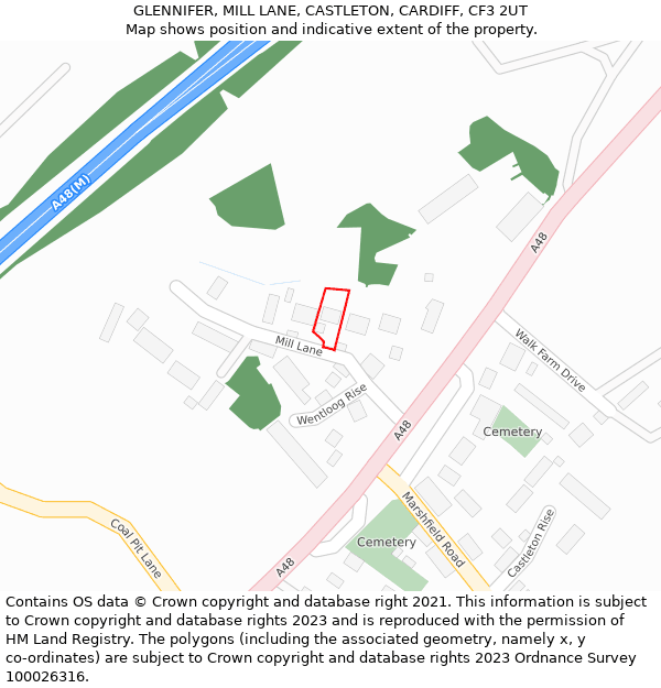 GLENNIFER, MILL LANE, CASTLETON, CARDIFF, CF3 2UT: Location map and indicative extent of plot