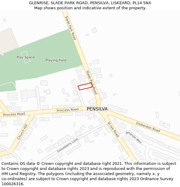 GLENRISE, SLADE PARK ROAD, PENSILVA, LISKEARD, PL14 5NA: Location map and indicative extent of plot