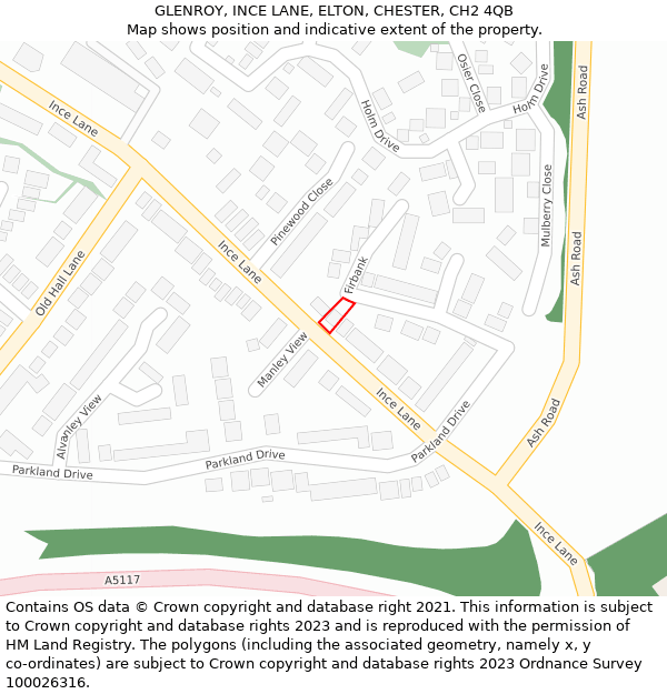 GLENROY, INCE LANE, ELTON, CHESTER, CH2 4QB: Location map and indicative extent of plot