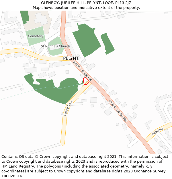 GLENROY, JUBILEE HILL, PELYNT, LOOE, PL13 2JZ: Location map and indicative extent of plot