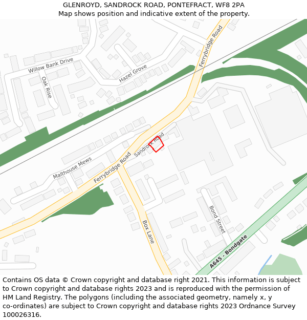 GLENROYD, SANDROCK ROAD, PONTEFRACT, WF8 2PA: Location map and indicative extent of plot